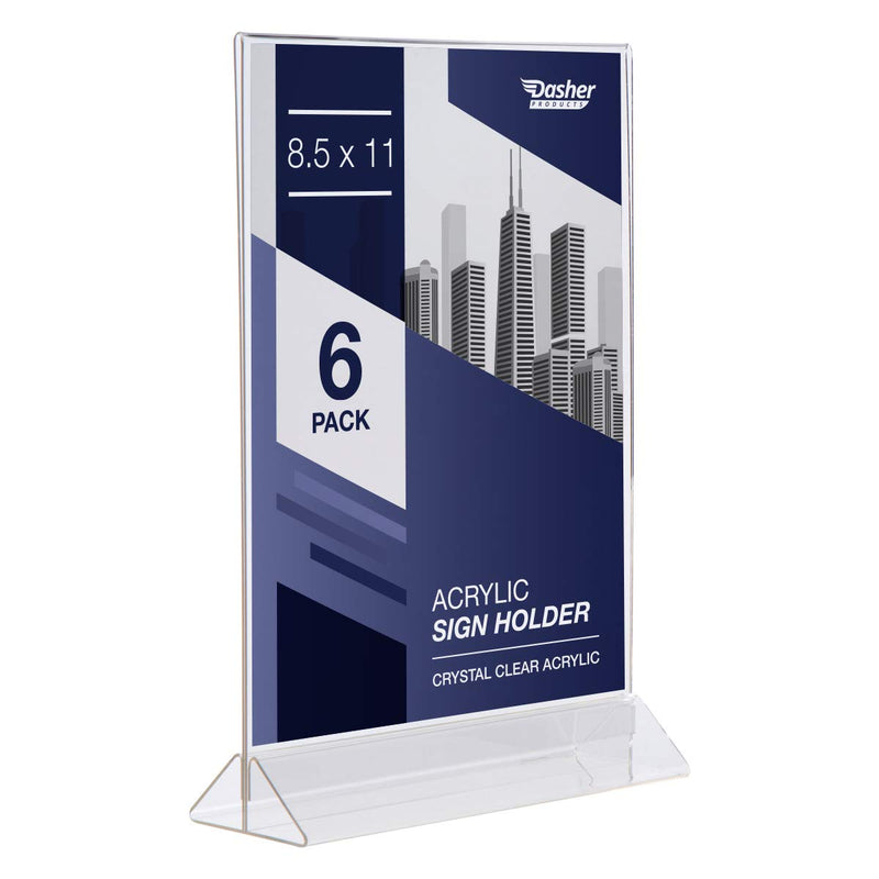 [Australia - AusPower] - Acrylic Sign Holder 8.5 x 11 - T Shape Menu Holder with Easy Bottom Loading Design, 8.5x11 Plastic Sign Holder for Signs, Brochure, Flyer, Menu, Display, and More. Double Sided Display Stands (6 Pack) 