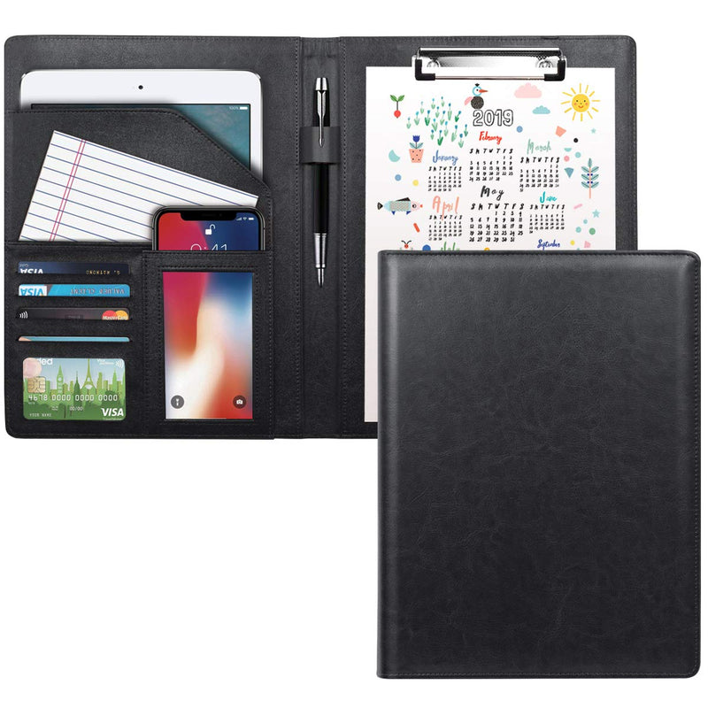 [Australia - AusPower] - WAVEYU Portfolio Case, Business Portfolio Folder, Padfolio Cover, Conference/Resume/Legal Document Organizer with Letter/A4 Size Clipboard Hardboard, Business Card Holders, Document Sleeve, Black 