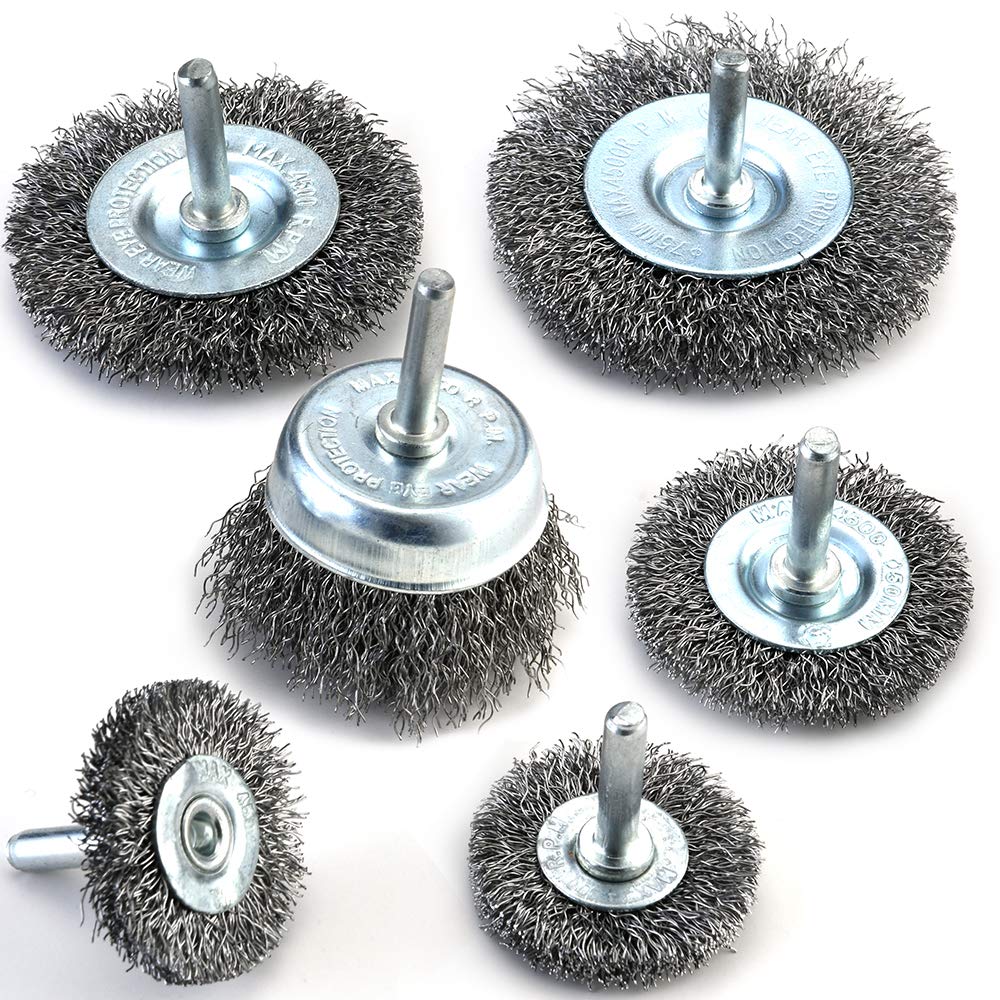 [Australia - AusPower] - TILAX Wire Brush Wheel Cup Brush Set 6 Piece, Wire Brush for Drill 1/4 Inch Arbor 0.012 Inch Coarse Carbon Steel Crimped Wire Wheel for Cleaning Rust, Stripping and Abrasive, for Drill Attachment 