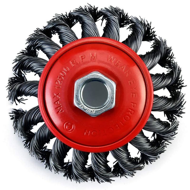 [Australia - AusPower] - TILAX 4 Inch Wire Wheel Brush, Knotted Twist Wire Wheel for Grinders and Angle Grinder, 5/8 Inch-11 Threaded Arbor, 0.020 Inch Carbon Steel Wire, Heavy-Duty Conditioning for Metal 