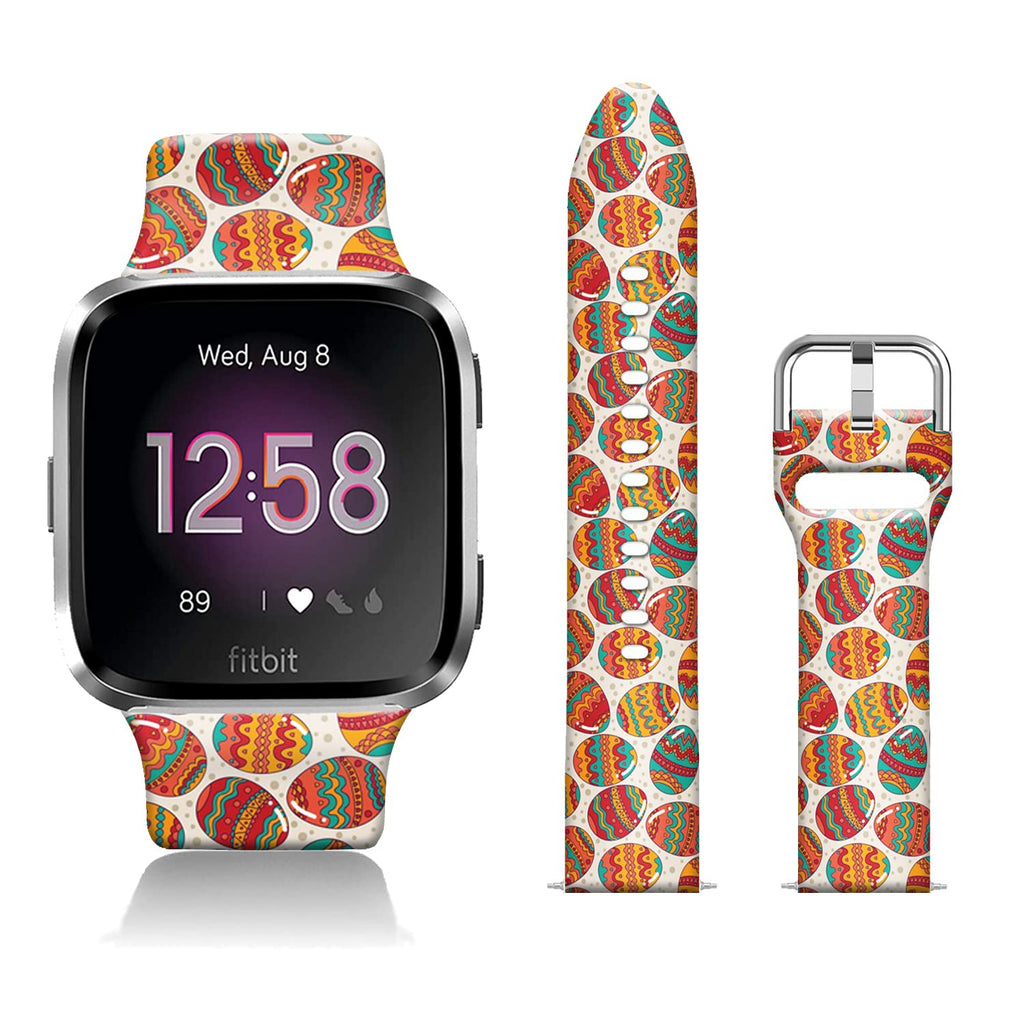 [Australia - AusPower] - FTFCASE Floral Silicone Sport Bands Compatible with Fitbit Versa/Versa 2/Versa Versa SE for Women Men Girls, Easter Eggs Flower Printed Soft Silicone Strap Replacement for Versa Smart Watch 