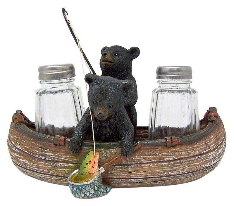[Australia - AusPower] - Fishing Black Bear Cubs in Canoe Salt and Pepper Shaker Holder, 6 1/2 Inch (Shakers Included) 