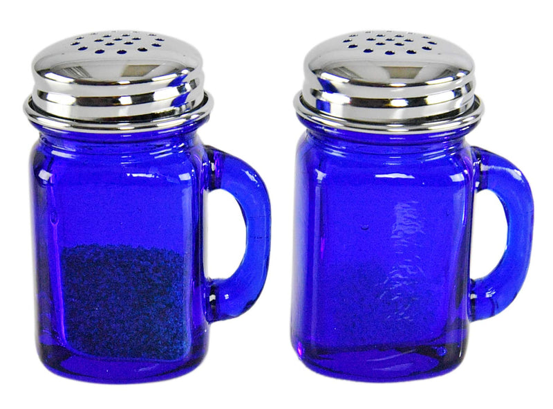 [Australia - AusPower] - HOME-X Mini Retro Jars Cobalt Blue Glass Salt and Pepper Shakers with Lids and Handle, Old-Fashioned Décor, Depression Style, Square-2 5/8” L x 2” W 