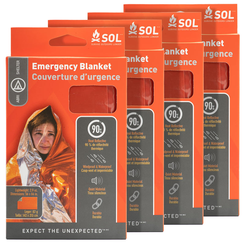 [Australia - AusPower] - S.O.L. Survive Outdoors Longer S.O.L. 90% Reflective Emergency Blanket, Pack of 4 
