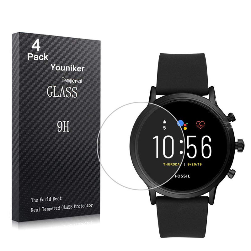 [Australia - AusPower] - Youniker 4 Pack for Fossil Gen 5 Carlyle Screen Protector Tempered Glass for Fossil Men Gen 5 Carlyle HR Smartwatch Screen Protectors Cover 9H 0.3MM Anti-Scratch Anti-Fingerprint Bubble Free 