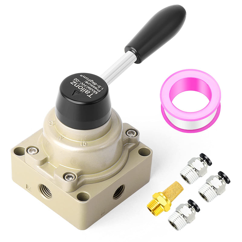 [Australia - AusPower] - TAILONZ PNEUMATIC Rotary Lever Hand Valve HV-02 1/4”NPT Air Flow Control 3 Position 4 Way 1/4" NPT 