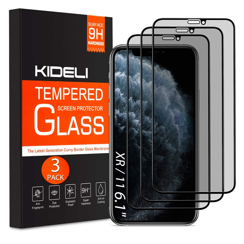 [Australia - AusPower] - KIDELI Privacy Screen Protector Compatible with iPhone 11/iPhone XR 6.1 Inch 3 Pack Full Coverage Anti-Spy Tempered Glass Film Anti-Scratch Case Friendly 
