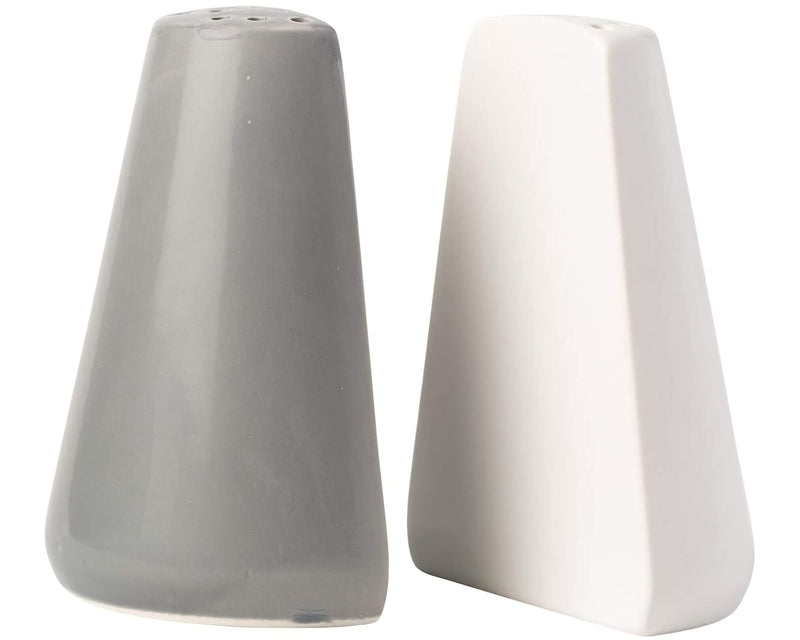 [Australia - AusPower] - Modern Salt & Pepper Shakers Made of Chip-free Ceramic - Contemporary Mill Set for Modern Kitchen Decor - Easy to refill, White & Grey Set 