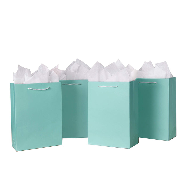 [Australia - AusPower] - 10 Pack Aquamarine Blue Gift Bags with Tissue Paper | 8x4x11 Inch Bridesmaid Gift Bags, Wedding Gift Bags, Medium Gift Bags 