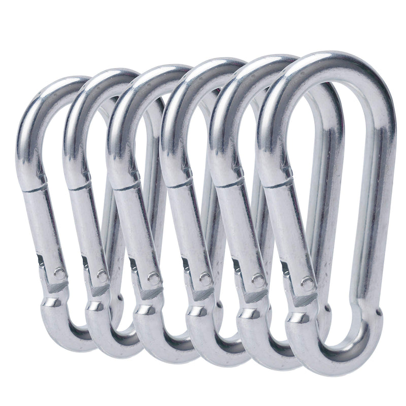 [Australia - AusPower] - OWAYOTO 3 Inch Carabiner Clip Spring Snap Hook Heavy Duty 6pcs M8x80mm for Fitness Hammock Swing Camping Hiking 