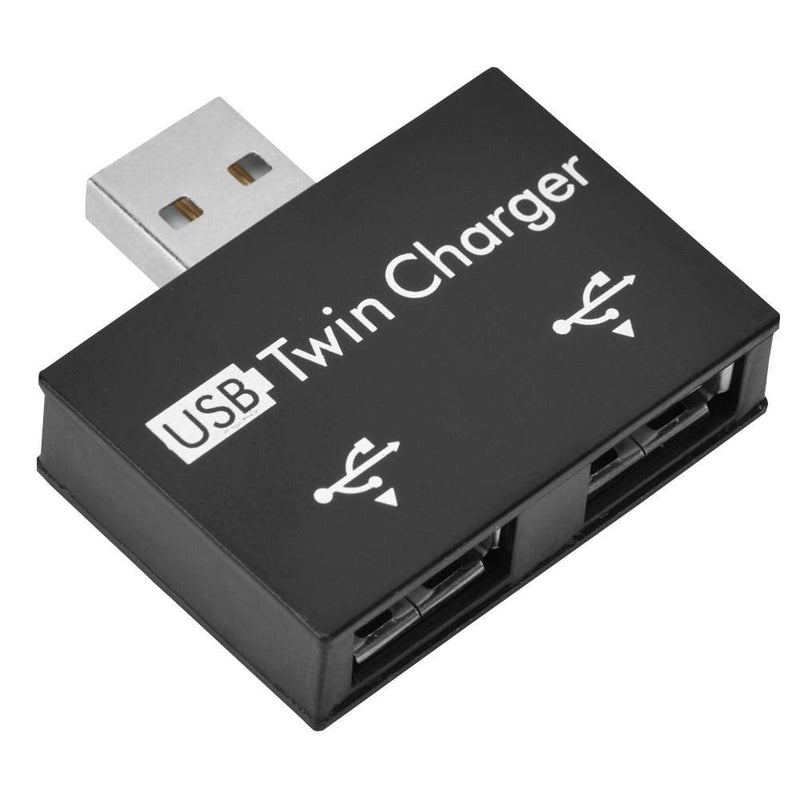 [Australia - AusPower] - Mini Hub USB2.0 Male to 2-Port USB Twin Charger Splitter Adapter Converter Kit for Mobile Phone/ Laptop (Black) Black 