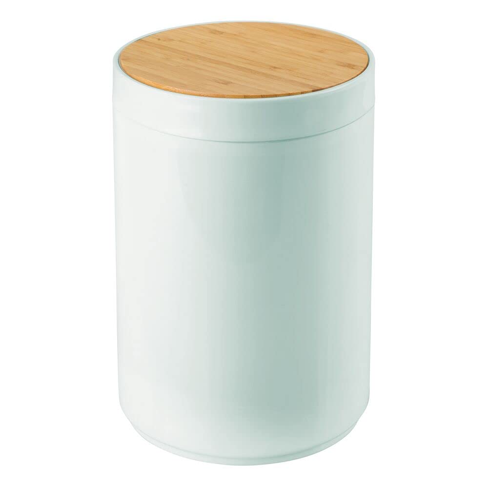 [Australia - AusPower] - mDesign Plastic Round Trash Can Small Wastebasket, Garbage Bin Container with Swing-Close Lid, Kitchen, Bathroom, Home Office, Bedroom Basket; Holds Waste, Recycling,1.3 Gallon - Mint Green/Natural 1 