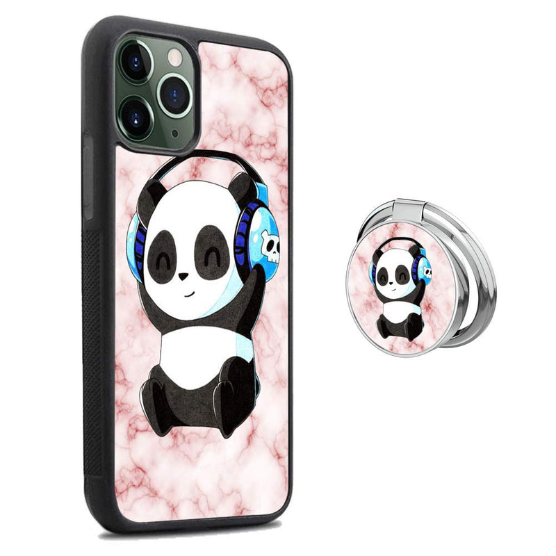 [Australia - AusPower] - Black iPhone 11 Pro Max Case with Ring Holder Stand 360 Rotation Ring Grip Kickstand Soft TPU and PC Anti-Slippery Design Protection Bumper for iPhone 11 Pro Max (Marble Panda) Marble Panda 