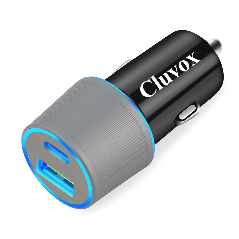 [Australia - AusPower] - Dual USB Car Charger Adapter, Cluvox 20W Fast Charge Car Charger Compatible for iPhone 13/12/11/Pro/MAX/XS/XR/8/SE 2020/iPad 8th/Pro/Air 4/Mini, Google Pixel 5/4/3a XL, Samsung Cigarette USB Charger Gray 