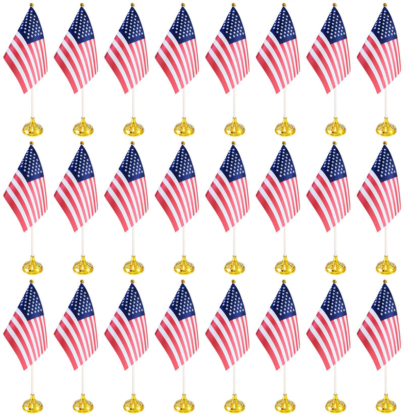 [Australia - AusPower] - BCLin 24 Pack USA US Desk Flags,Small Mini American Deluxe Table Flags Set with Stand Base，8.2 x 5.5 inches Miniature Desktop Flag 