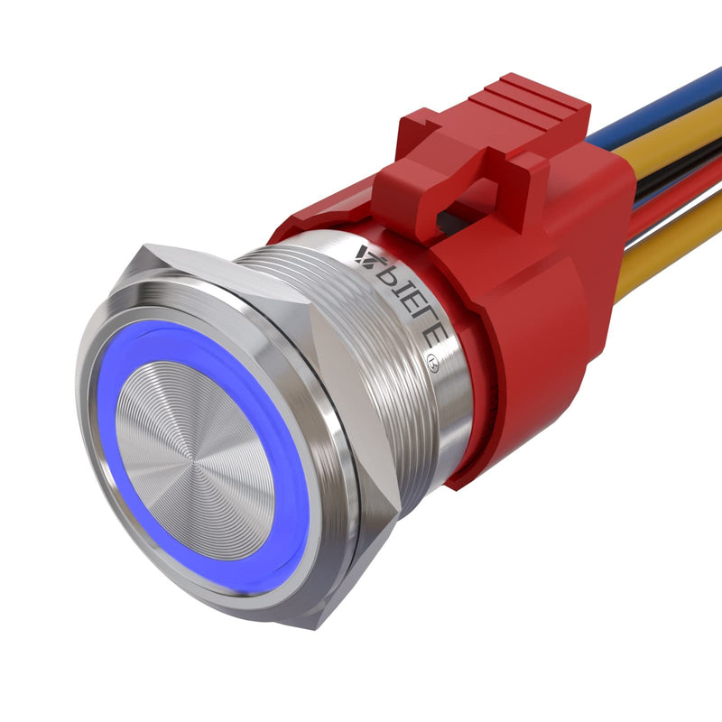 [Australia - AusPower] - APIELE 10 Amp 22mm Momentary Push Button Switch 12V Angel Eye LED Waterproof Stainless Steel Round Self Reset 7/8'' 1NO 1NC (10 Amp/Blue Led) 10Amp Silver Shell Blue 