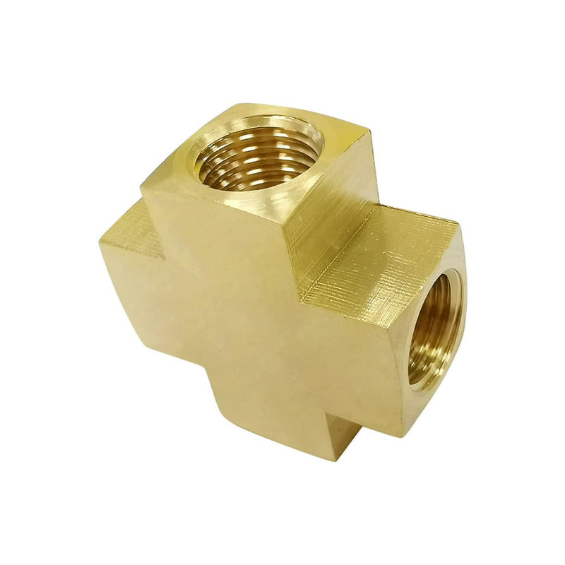 [Australia - AusPower] - 4 Way Brass Fitting 1/4 x 1/4 x 1/4 x 1/4 Inch NPT Female Thread Cross Pipe Fitting Barstock Cross Connector Brass Pipe Fittings 