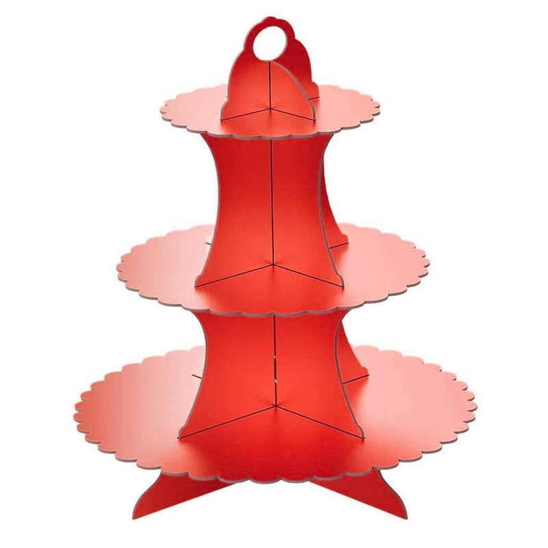 [Australia - AusPower] - 3-Tier Cupcake Stand Cardboard/ Tower, Flyome Round Dessert Tree Display Holder, Universal for Christmas, Engagement, Weddings, ,Birthdays, Parties, Red *Red 