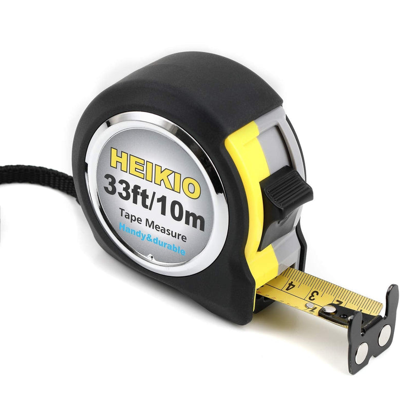 [Australia - AusPower] - Measuring Tape 33 Feet(10M), Double-sided Metric and Inch Scale with Fractions, Retractable Tape Measure with Double Stop Buttons and Magnetic Hook By HEIKIO 