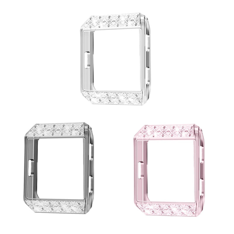 [Australia - AusPower] - [3 Pack] Fintie Case Compatible with Fitbit Ionic, Premium Soft TPU Slim Plated Frame Durable Cover Accessories Compatible with Ionic Smartwatch, Gray, Clear, Pink 