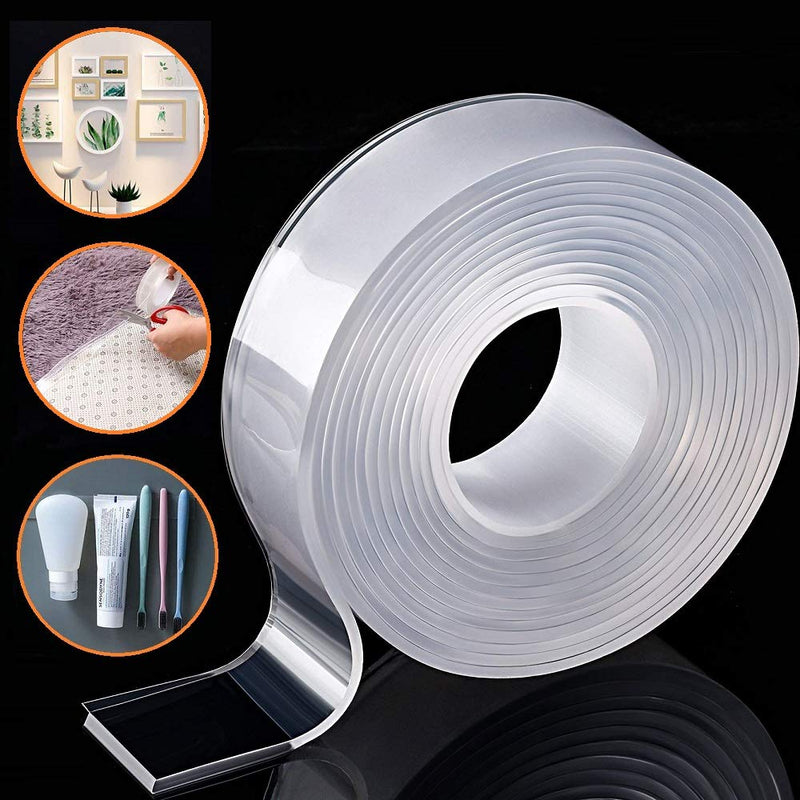 [Australia - AusPower] - Removable Adhesive Nano Gel Tape - Washable Strong Adsorption Double Sided Clear Silicone Traceless Tape for Wall,Kitchen,Carpet,Photo Fixing by Honwally (3 Meters) Thickness:2mm 3 meters 