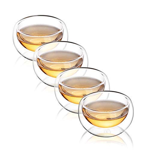 [Australia - AusPower] - CnGlass Double Wall Glass Tea Cup Set of 4（3.4oz 100ML）Asian Insulated Clear Teacups,Small Espresso Cup for Coffee 3.4OZ ounces 