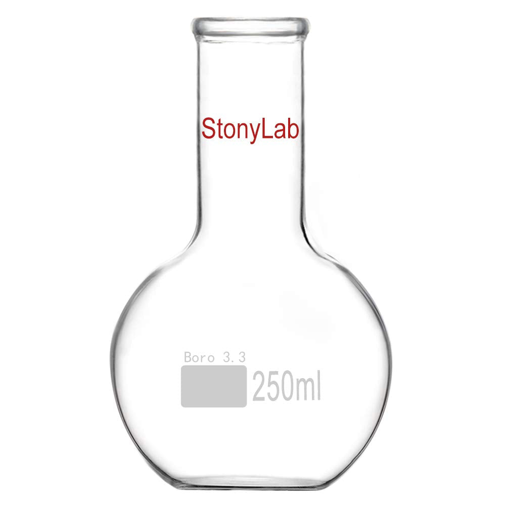 [Australia - AusPower] - StonyLab Glass 250ml Long Neck Flat Bottom Flask, Borosilicate Glass Heavy Wall Flat Bottom Boiling Flask with Long Neck, 250ml 250 ml 