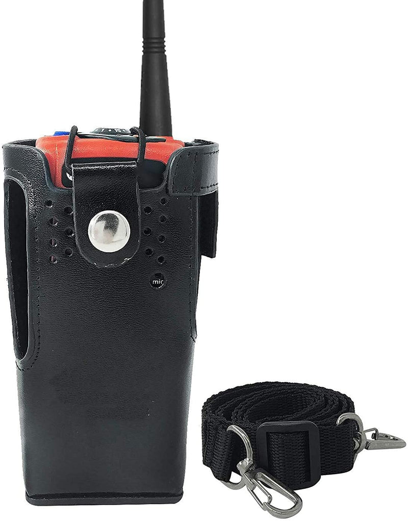 [Australia - AusPower] - Amasu Black Hard Leather Case Carrying Holder Holster Compatible with HT750 Portable Radio 