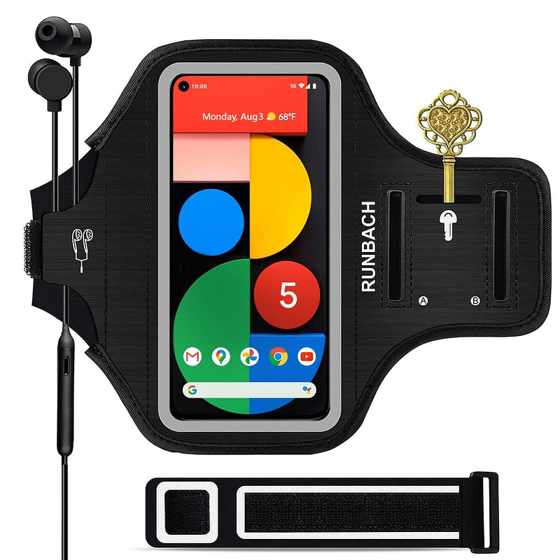 [Australia - AusPower] - RUNBACH Running Armband for Google Pixel 5/4/4a/3/3a,Sweatproof Running Exercise Gym Bag with Fingerprint Touch/Key Holder and Card Slot for Google Pixel 5/Pixel 4/4a/Pixel 3/3a(Black) Black 