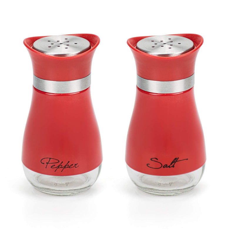 [Australia - AusPower] - Tebery 4 Ounces Red Salt and Pepper Shakers Set, Elegant Stainless Steel with Glass Bottom 