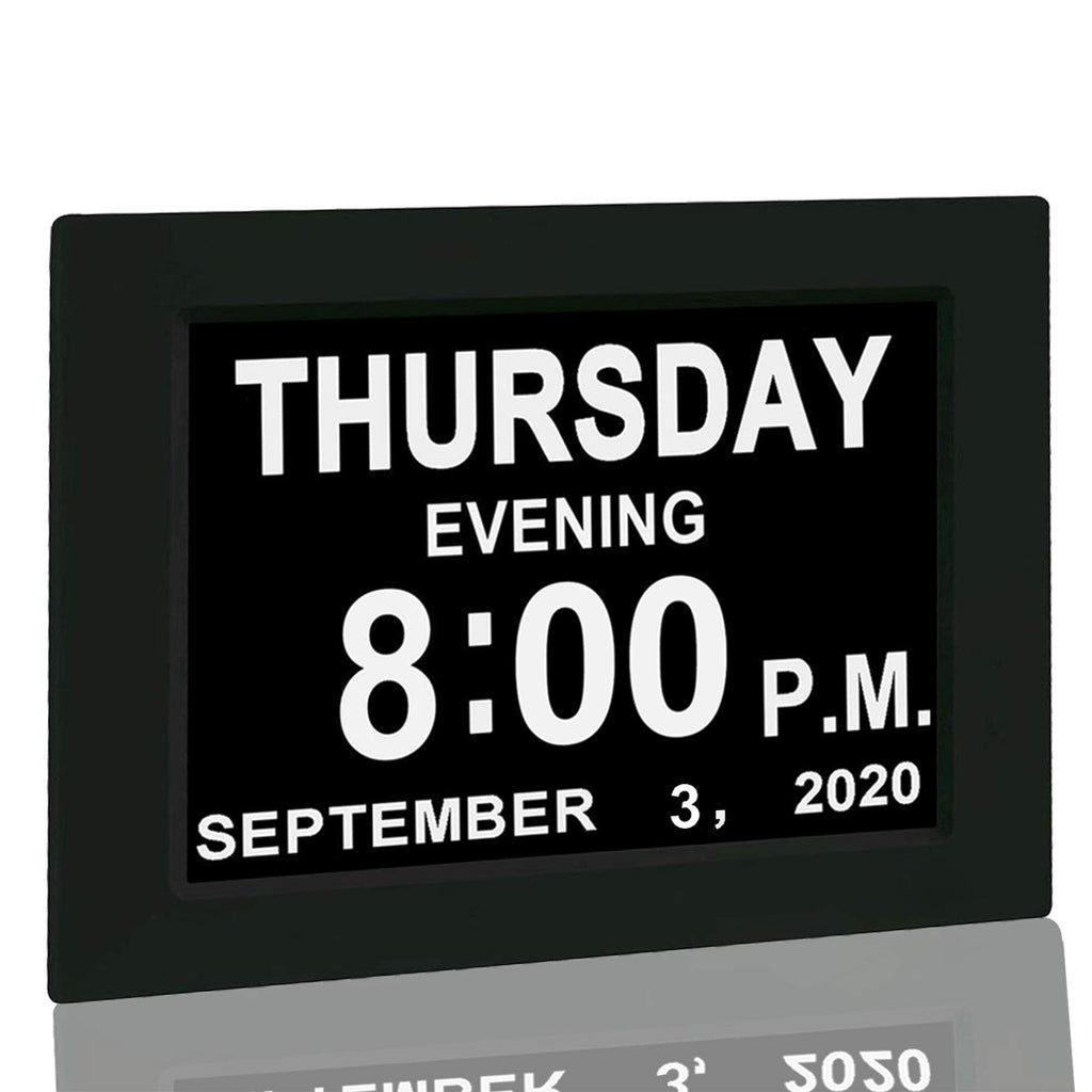 [Australia - AusPower] - Digital Calendar Alarm Day Clock - with 8” Screen Display, am pm, 5 Alarm, for Extra Impaired Vision People, The Aged Seniors, The Dementia, Wall Mounted, black 