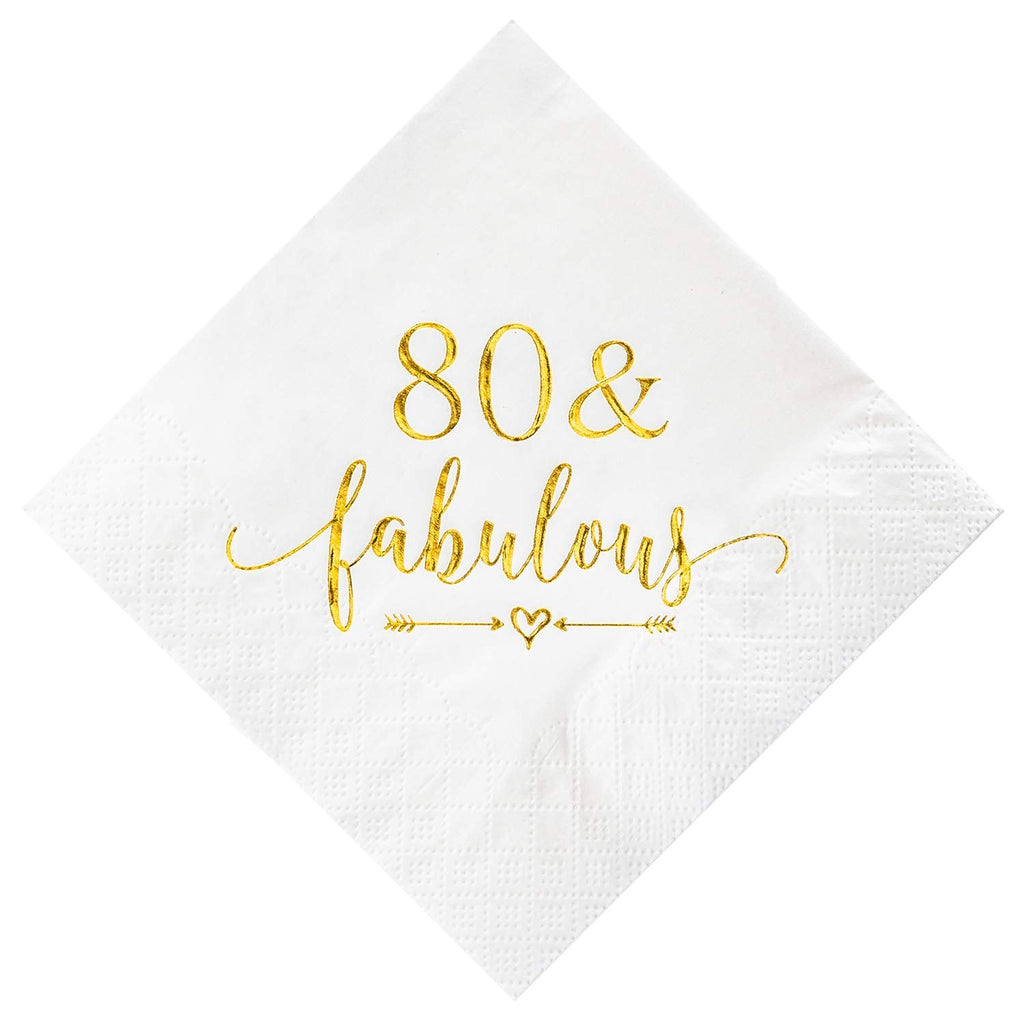 [Australia - AusPower] - Crisky 80 and Fabulous Cocktail Napkins Gold for Women 80th Birthday Decorations, 80th Birthday Bevergae Dessert Cake Table Supplies, 50Pcs, 3-Ply 