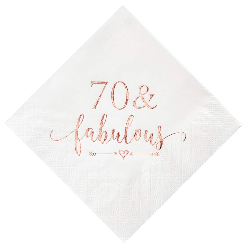 [Australia - AusPower] - Crisky 70 and Fabulous Cocktail Napkins Rose Gold for Women 70th Birthday Decorations, 70th Birthday Bevergae Dessert Cake Table Supplies, 50Pcs, 3-Ply 