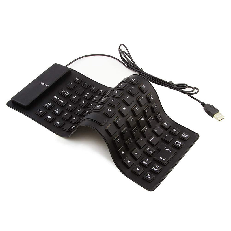 [Australia - AusPower] - Foldable Silicone Keyboard, USB Wired 85 Keys Waterproof Rollup Silent Typing Soft Touch Keyboard for PC Notebook Laptop(Black) 