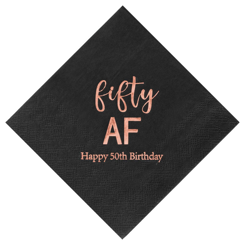 [Australia - AusPower] - Crisky 50th Birthday Napkins Black Rose Gold for Women Fifty 50th Birthday Cocktail Napkins Beverage Napkins 50th Birthday Party Dessert Cake Table Decorations, 50 Count, 3-Ply 