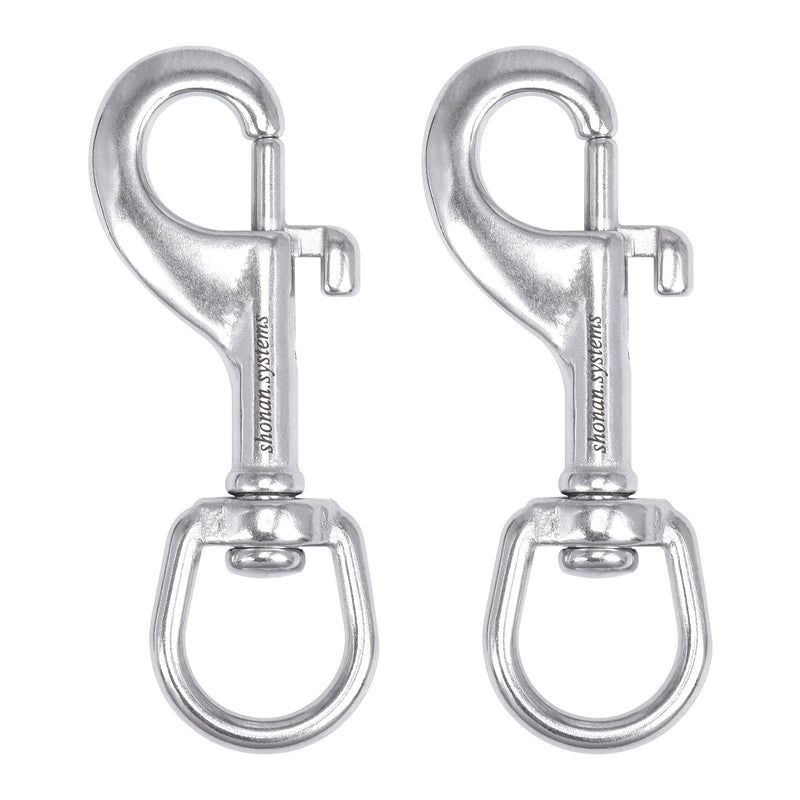 [Australia - AusPower] - SHONAN 3.5 Inch Swivel Snap Hooks, 2 Pack Single Ended Flag Clips, Marine Grade Stainless Steel Bolt Snaps for Diving/Keychain/Dog Leash/Camera Strap/Clothesline and More 3.5 Inch, 2 Pack, Single Ended 