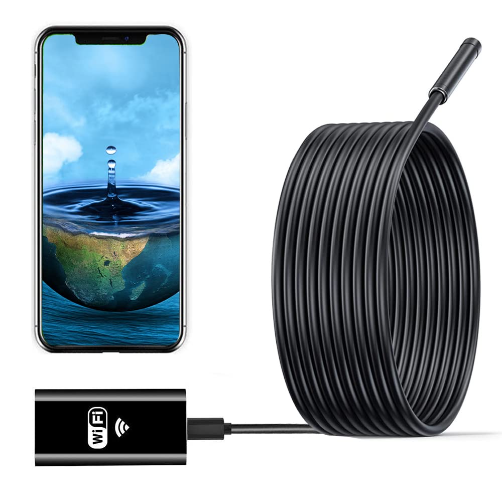 [Australia - AusPower] - Wireless Endoscope WiFi Inspection Camera USB Endoscope 2.0MP HD Borescope 2 in 1Flexible Snake Camera Waterproof Tube Drain Pipe Camera with 8 Led for iOS Samsung Android iPhone Windows-16.4ft(5M) 
