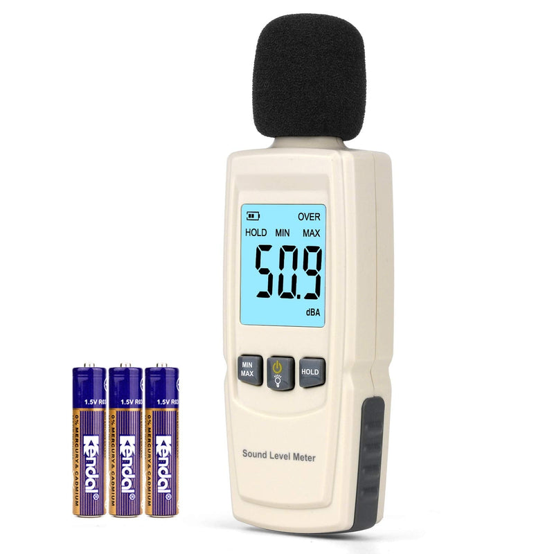 [Australia - AusPower] - Digital Sound Level Meter, Decibel Meter with Backlight Portable Sound Pressure Level Meter (SPL)30~130 dBA, Sound Noise Meter Audio Volume Monitoring Instrument Meter for Home Office (Beige-White) 