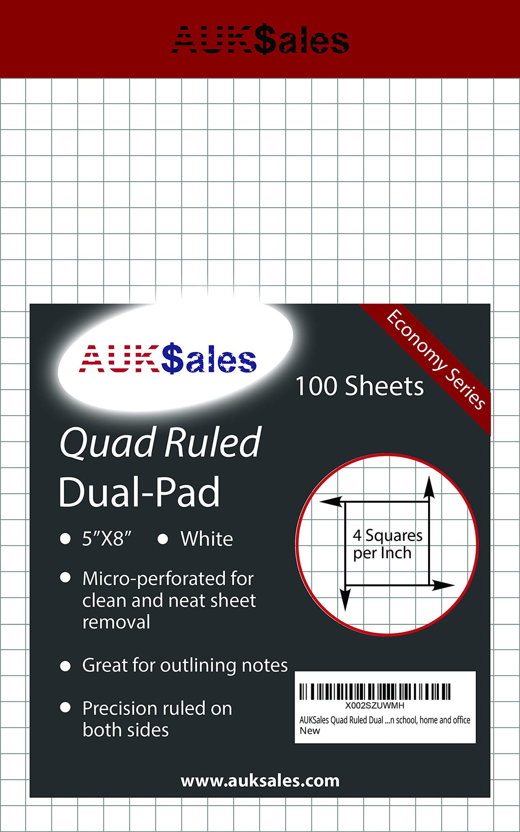 [Australia - AusPower] - AUKSales Quad Ruled Dual Graph Pad 5 x 8 Inches -White Color 100 sheets per Perforated Pad, use in school, home and office 