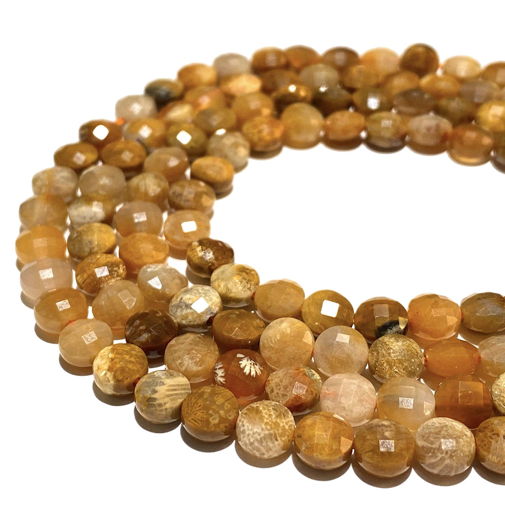 [Australia - AusPower] - ABCGEMS Indonesian Honey Fossil Coral Beads (A Revolutionary Cutting Process- More Surfaces to Reflect Light) Healing, Energy, Micro-Faceted, Diamond-Cut, Checkerboard Coin, Tiny, 6mm 06mm Diamond-Cut Coin Honey Fossil Coral (From Indonesia) 