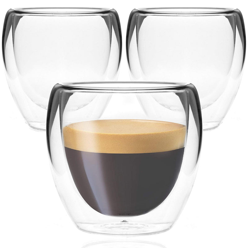 [Australia - AusPower] - Youngever 3 Pack Espresso Cups, Double Wall Thermo Insulated Espresso Cups, Glass Coffee Cups, 5 Ounce (Tall) Tall 