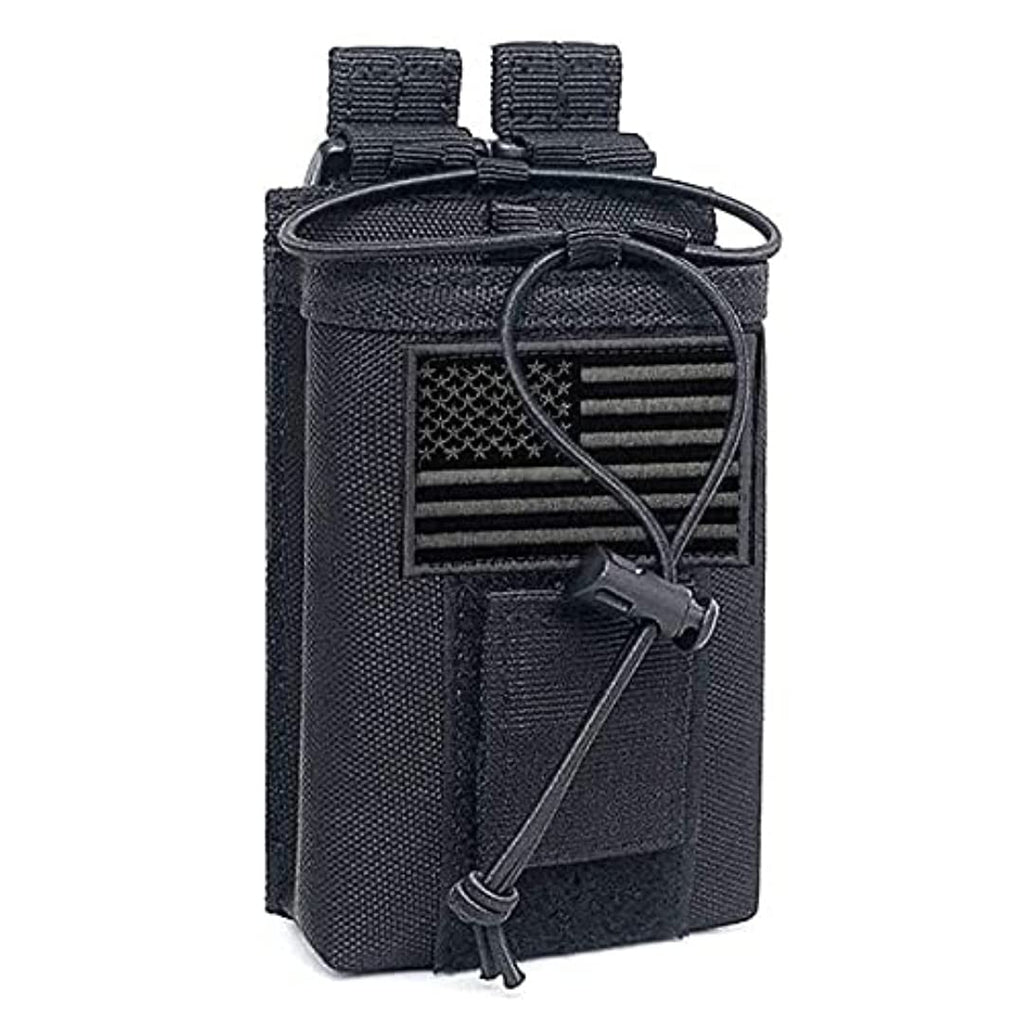 [Australia - AusPower] - Tactical Radio Holder Molle Radio Pouch Case Heavy Duty Radios Holster Bag for Two Ways Walkie Talkies Adjustable Storage with 1 Pack Patch(Black) Black 