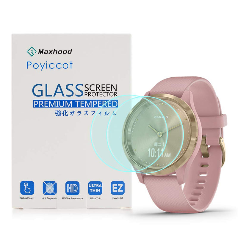 [Australia - AusPower] - for Garmin Vivomove 3s Screen Protector, Poyiccot 2Pack Tempered Glass 9H HD Scratch Resistant Screen Protector for Garmin Vivomove 3s Watch 