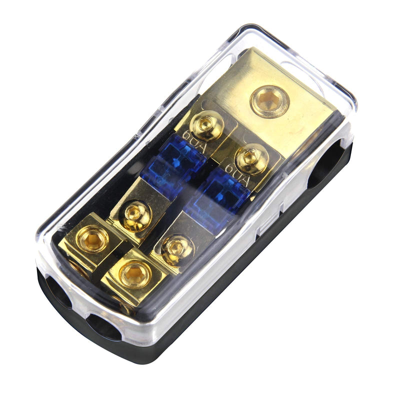 [Australia - AusPower] - ZOOKOTO Copper Distribution Block, 0GA(4/6/8/10) GA to 4(6/8/10) GA 60 Amp Mini ANL 2 Way Fuse Holder 60A 