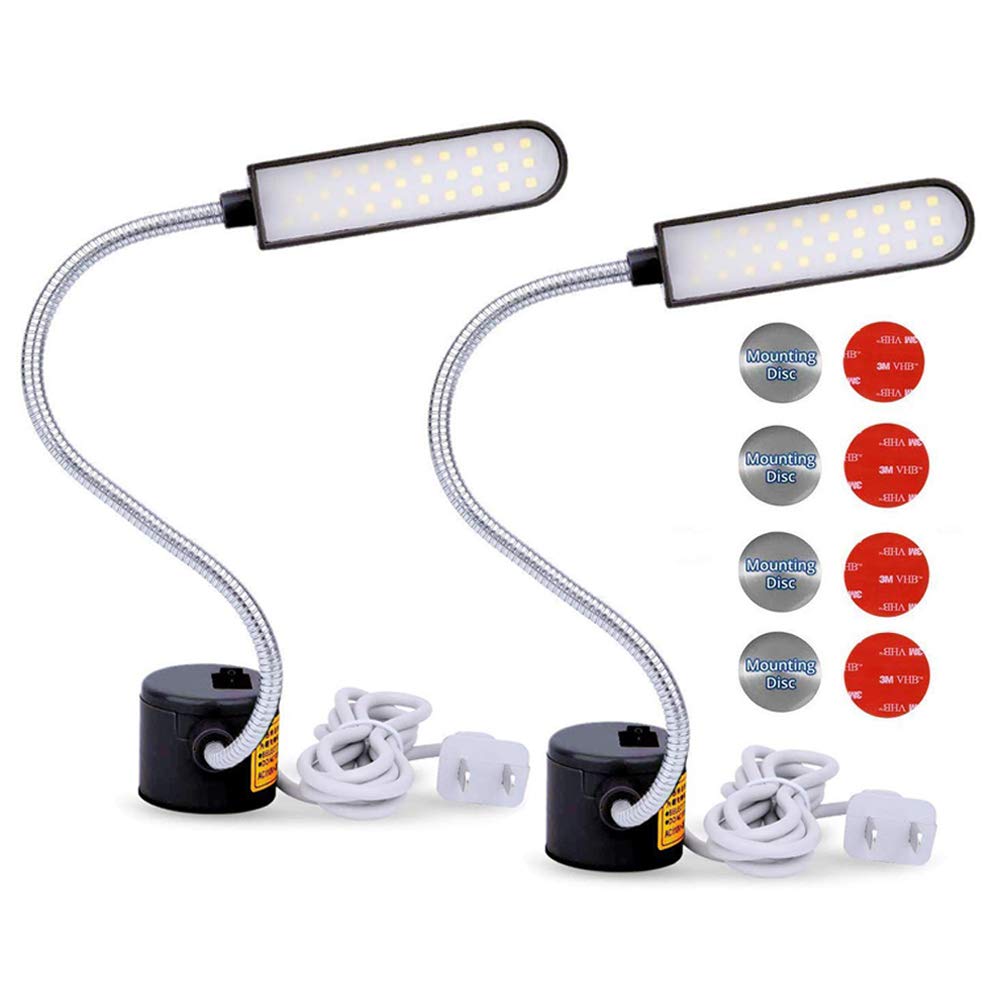 [Australia - AusPower] - EVISWIY Sewing Machine Light LED Lighting (30LEDs) 6 Watt Multifunctional Flexible Gooseneck Arm Work Lamp with Magnetic Mounting Base for Workbench Lathe Drill Press 2 Pack Black 