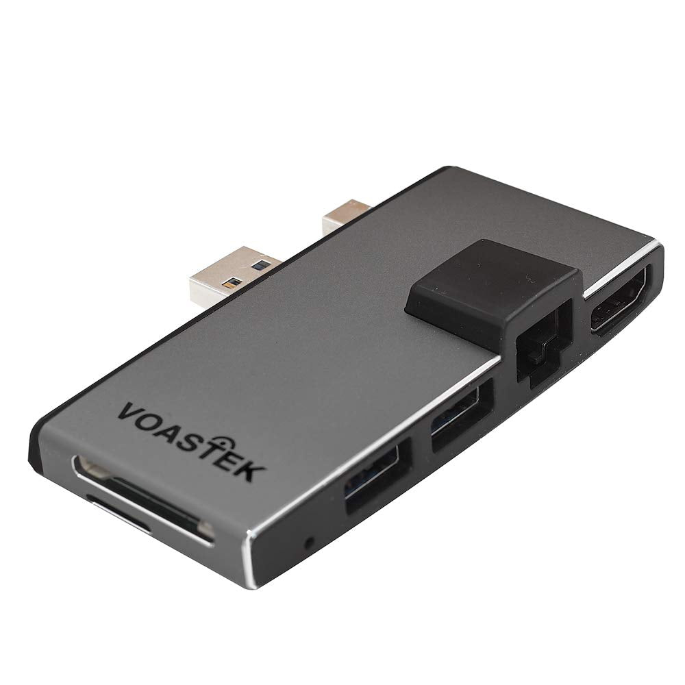 [Australia - AusPower] - 6 in 1 Surface Pro Hub Combo Adapter, VOASTEK USB 3.0 Hub with HDMI Adapter, LAN Port, Dual USB 3.0 Adapter and SD/TF/Micro SD Memory Card Reader Compatible Microsoft Surface 2017/Pro 4 ｜Unique Design VT-SUR768P4G 
