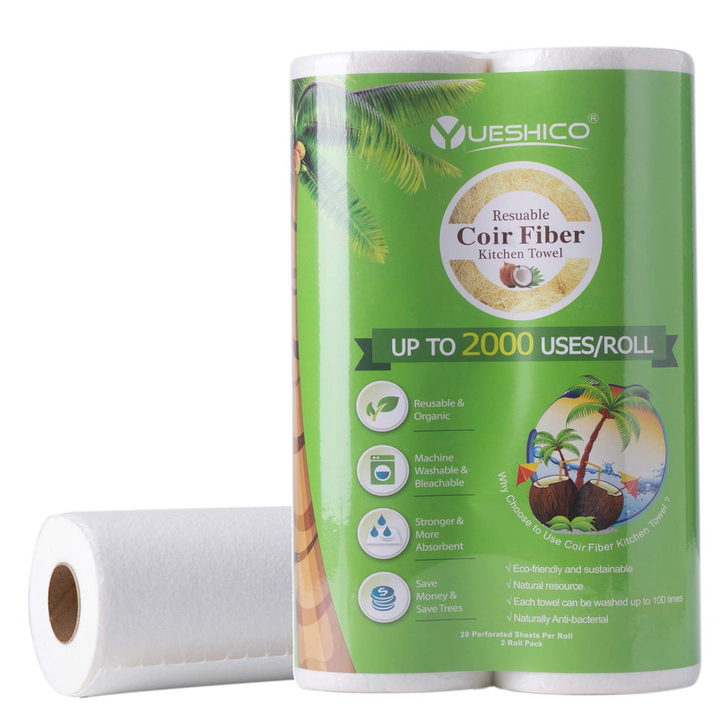 [Australia - AusPower] - YUESHICO Reusable Paper Towels - Sustainable Coconut Fiber Towels - Organic Super Strong Durable and Absorbent Washable Kitchen Paper Towels - Eco Friendly, Biodegradable - 2 Rolls, 40 Sheets 