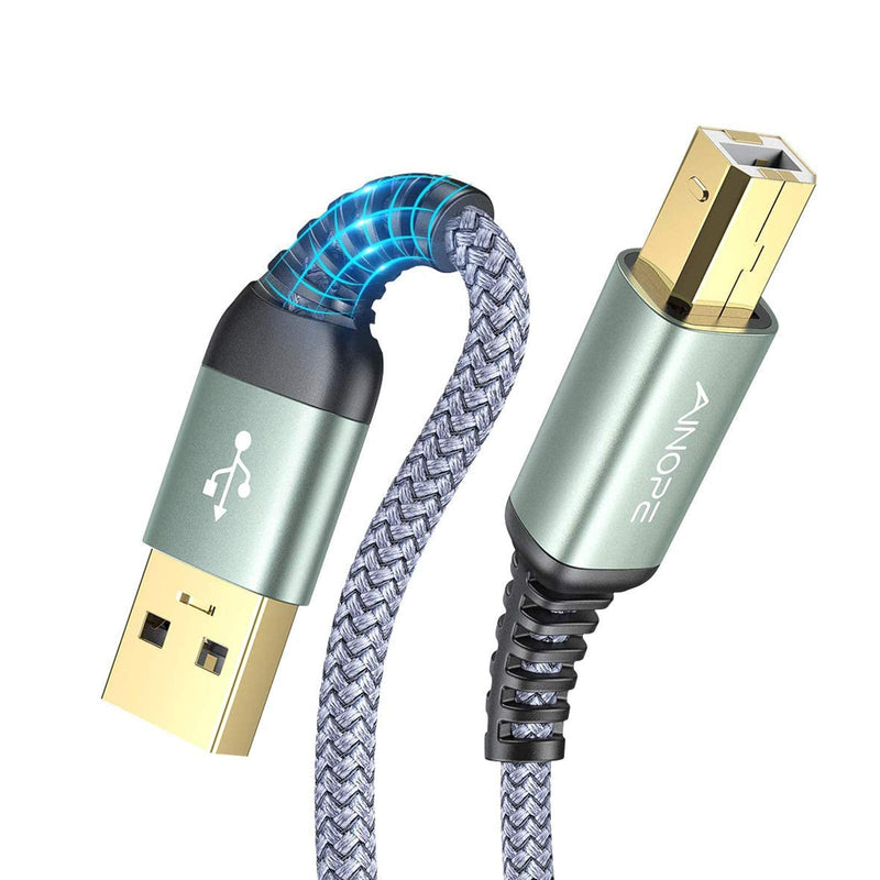 [Australia - AusPower] - USB Printer Cable, 6.6FT/2 Meter USB Printer Cord Never Rupture USB 2.0 Type A Male to B Male Scanner Cord High Speed for HP, Canon, Dell, Epson, Lexmark, Xerox and More GREY 