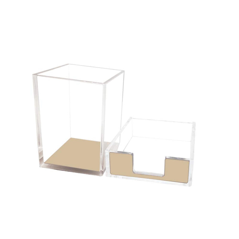 [Australia - AusPower] - Gold Memo Pad Holder Pencil Cup Set Self-Stick Notes Cube Tray Glitter Desktop Accessories Dispenser for Office Home School Stationery Makeup Brush Organizers (Gold & Clear) Gold & Clear 