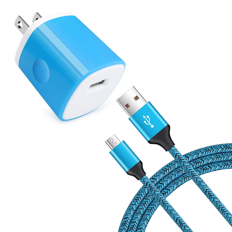 [Australia - AusPower] - Single Port Wall Charger with USB Cord for Android Phone Compatible for Samsung Galaxy S7/S6 Edge /A10/J7 Prime / J7 v /J7 Sky Pro, Moto E6/E5 Plus/E5 Play/G5S Plus/E4/X/G, LG K10/K20/K30/V10/G3/G2/Q6 Blue 